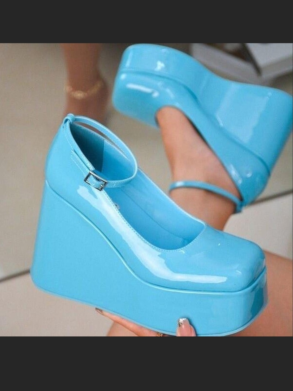 CAPE ROBBIN. "Jenny" Closed Toe Platform Heels w/ Ankle Strap-Teal / NIB